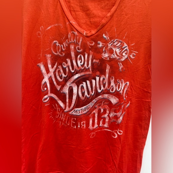 Harley-Davidson Women's Orange V-Neck Top, Size Medium. From Savannah, Ga. - Picture 3 of 5